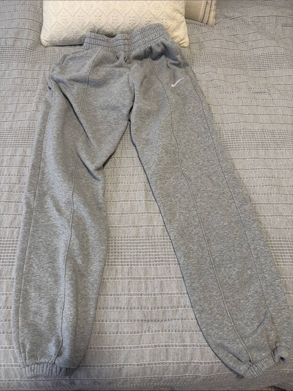 Nike Gray Men's Fleece Joggers with White Swoosh